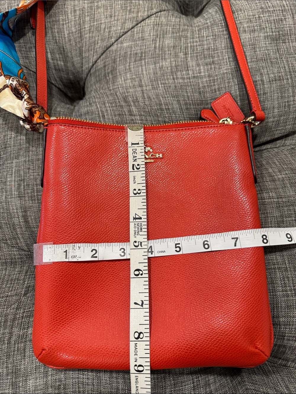 Coach Bag Kitt Pebbled Leather Orange Rusty Red Crossbody - Picture 17 of 17